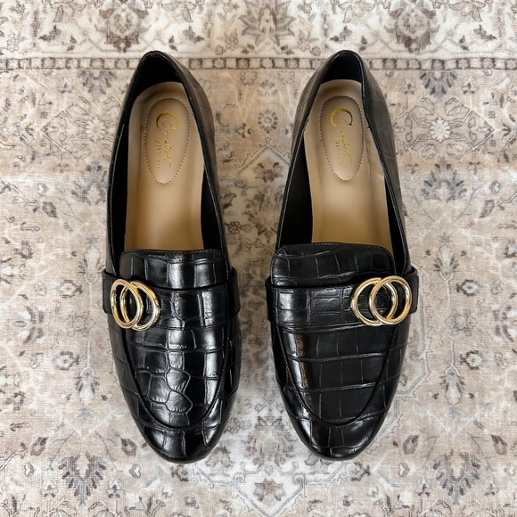 C Comfort Black Croc Loafers Gold Hardware - Picture 4 of 9